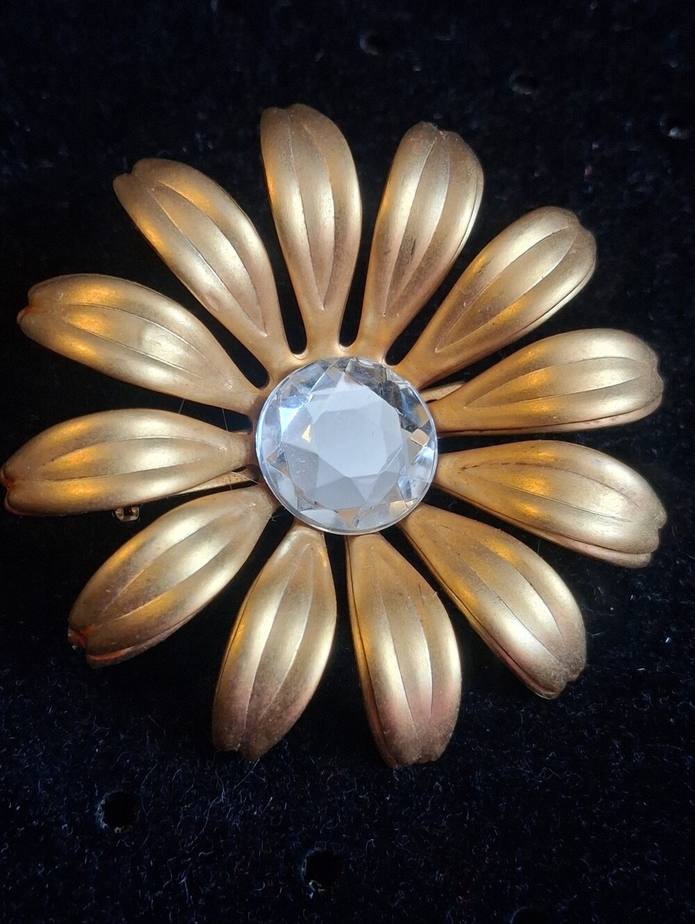 Gold Floral Crystal Center Brooch - Women Jewelry